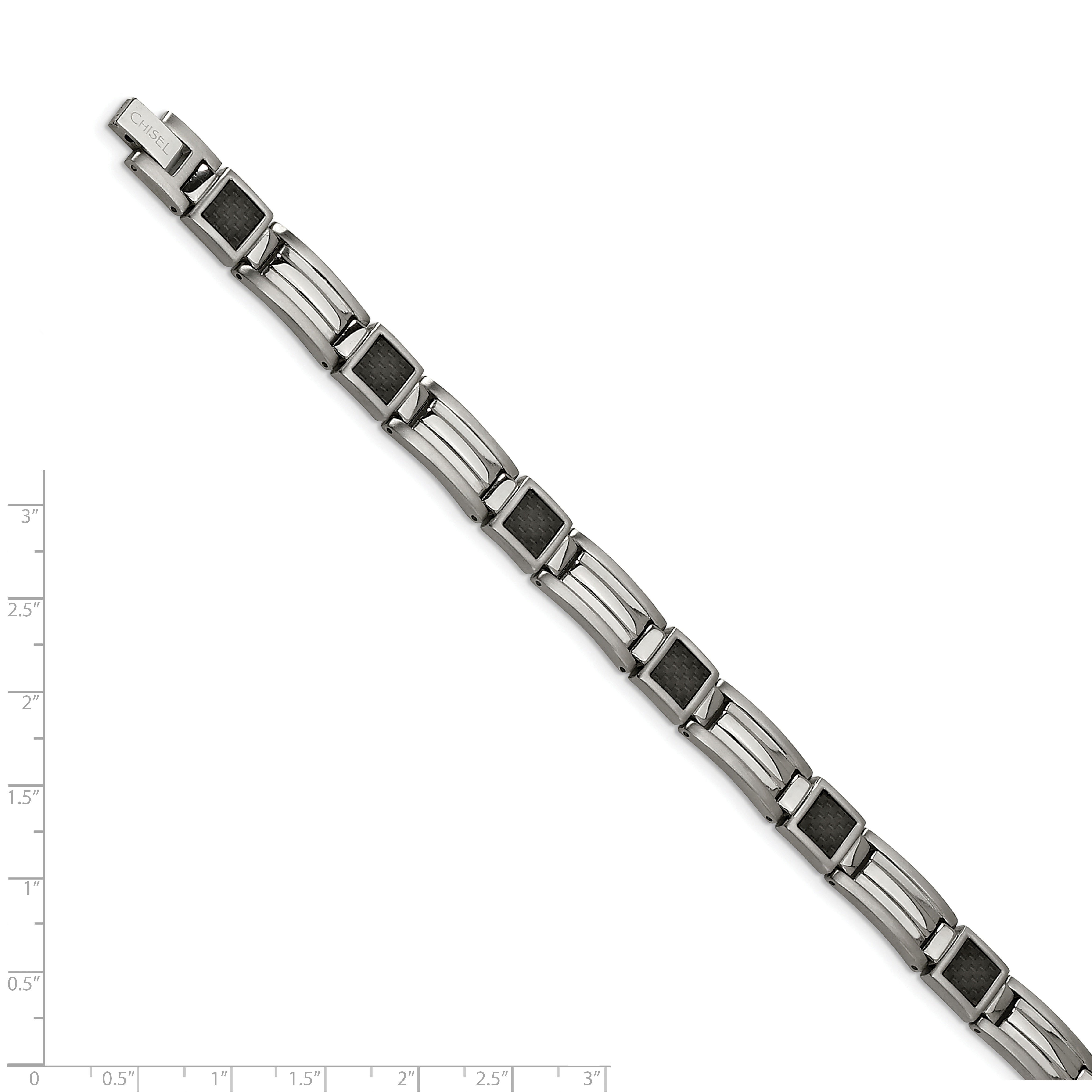 Chisel Stainless Steel Polished with Black Carbon Fiber Inlay 8.75 inch Link Bracelet