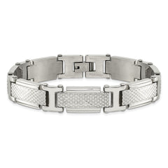 Chisel Stainless Steel Polished and Textured 8.5 inch Link Bracelet