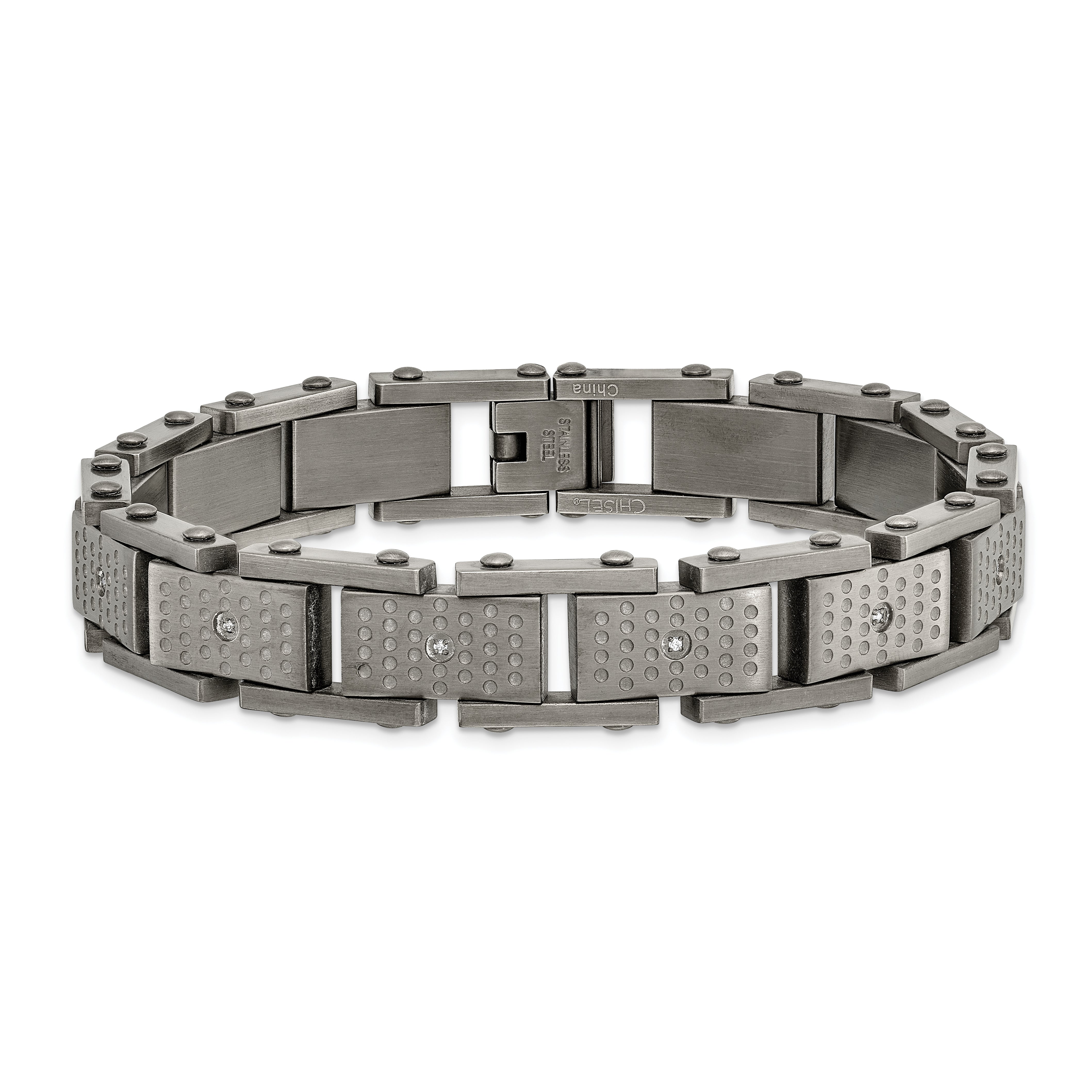 Stainless Steel Brushed with CZ 8.75in Bracelet