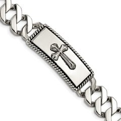 Chisel Stainless Steel Antiqued Polished and Textured 8.5 inch Cross ID Bracelet