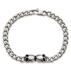 Stainless Steel Polished and Antiqued Skulls Link Bracelet