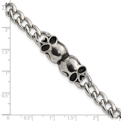 Stainless Steel Polished and Antiqued Skulls Link Bracelet