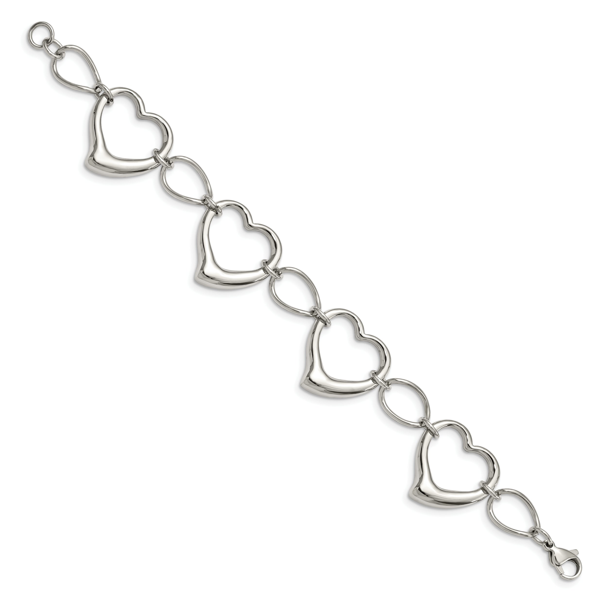 Chisel Stainless Steel Polished 7.75 inch Heart Link Bracelet