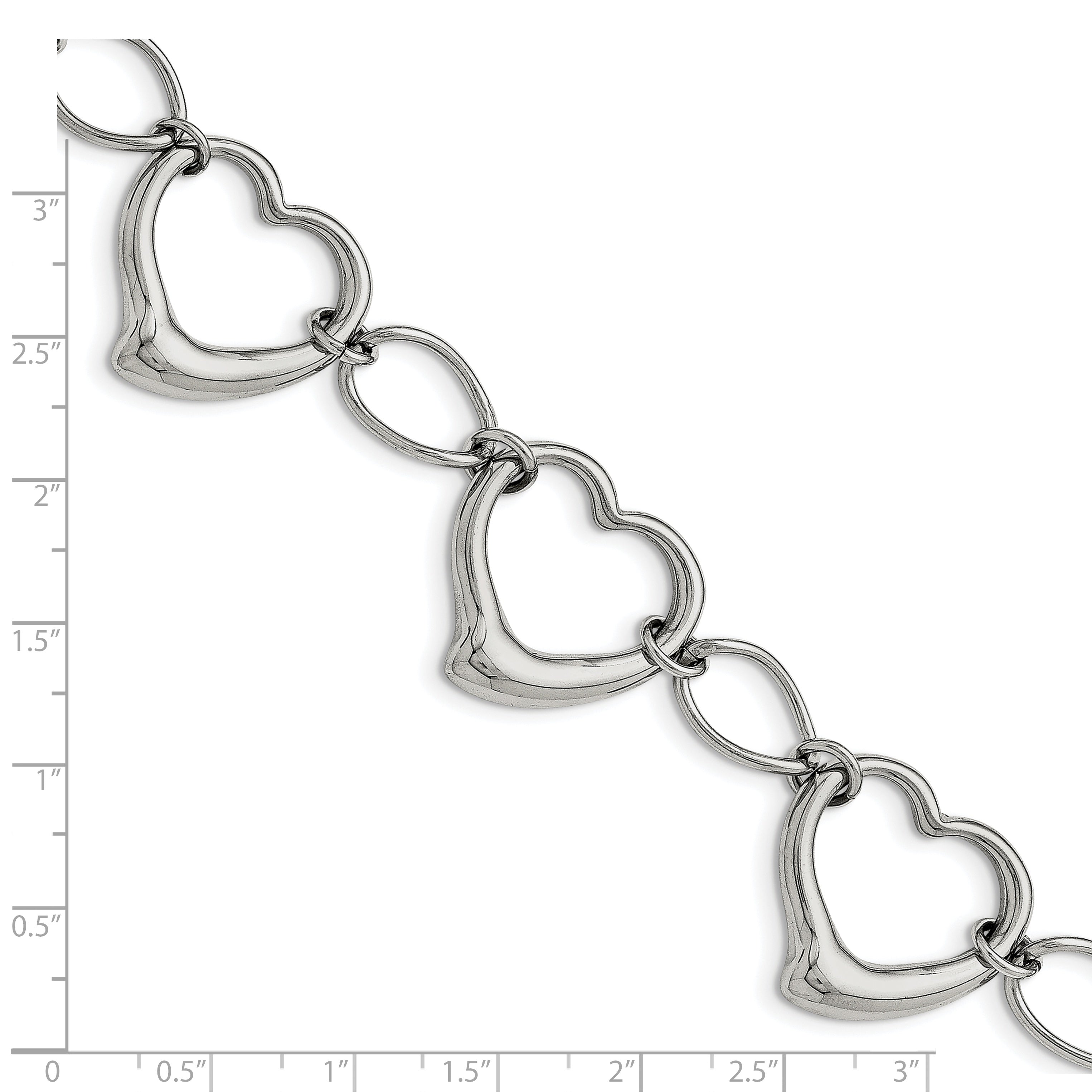 Chisel Stainless Steel Polished 7.75 inch Heart Link Bracelet