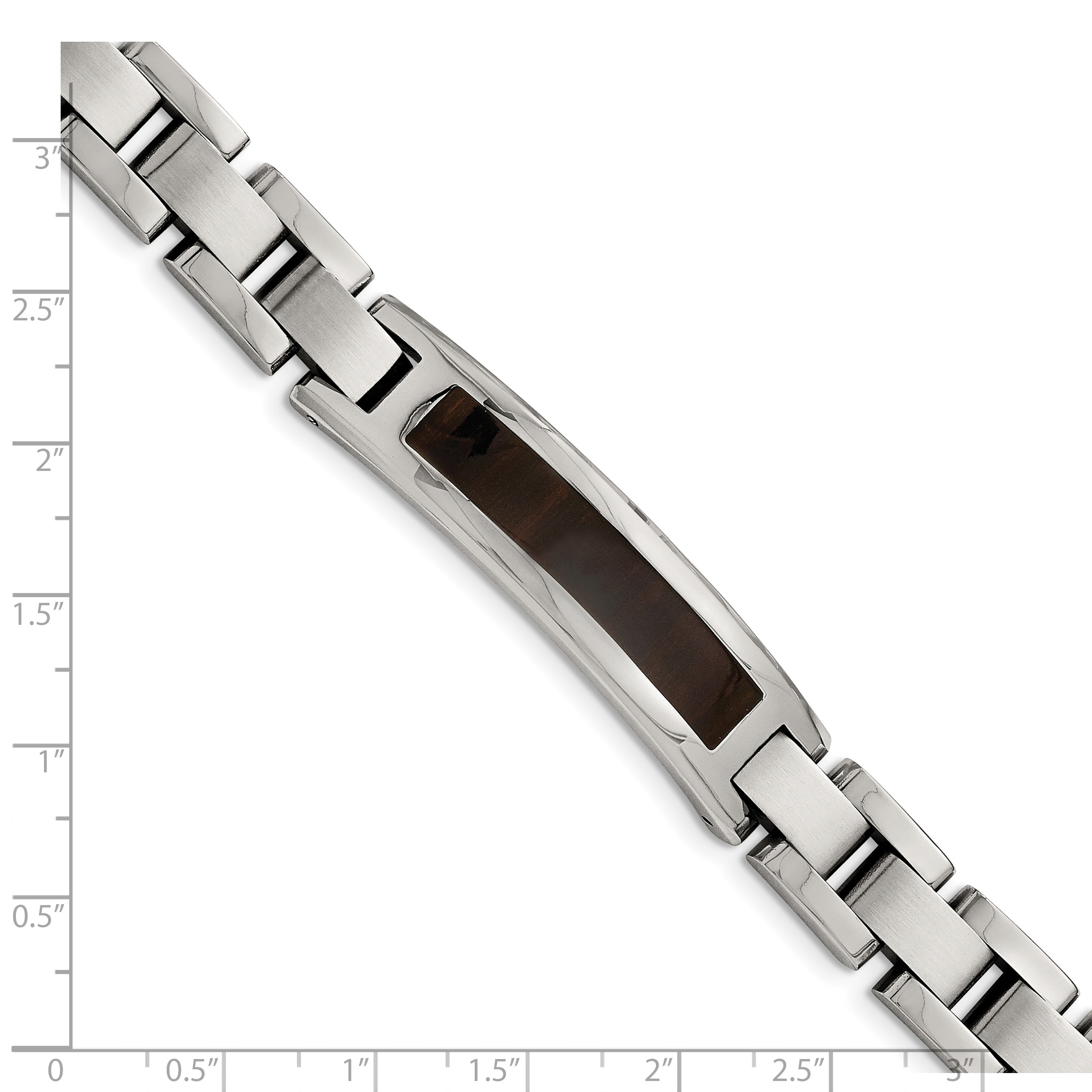 Chisel Stainless Steel Polished Enameled Black Koa Wood 8.5 inch Link ID Bracelet