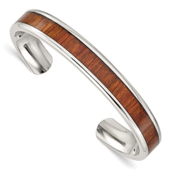 Chisel Stainless Steel Polished with Red/Orange Koa Wood Inlay Cuff Bangle