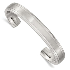 Chisel Stainless Steel Brushed and Polished Double Step Edge 11mm Cuff Bangle