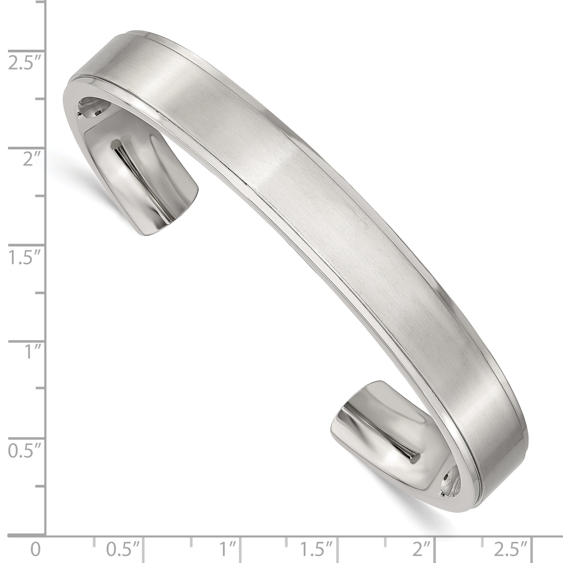 Chisel Stainless Steel Brushed and Polished Ridged Edge 11mm Cuff Bangle