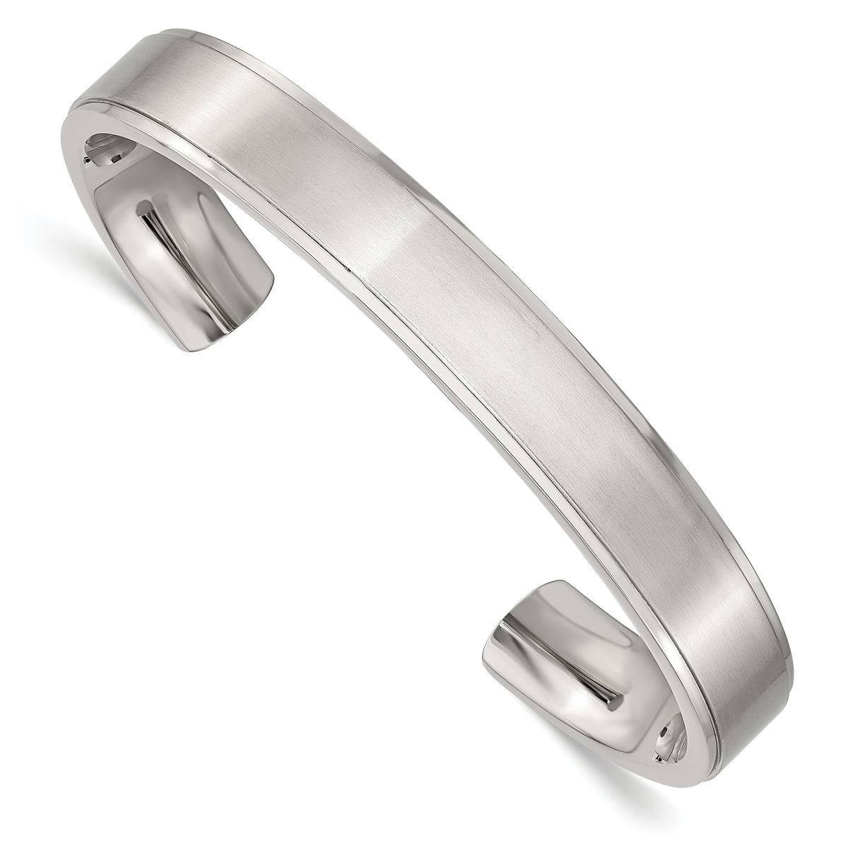 Chisel Stainless Steel Brushed and Polished Ridged Edge 11mm Cuff Bangle