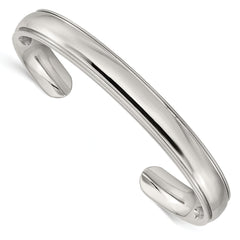 Chisel Stainless Steel Polished and Grooved 9mm Cuff Bangle