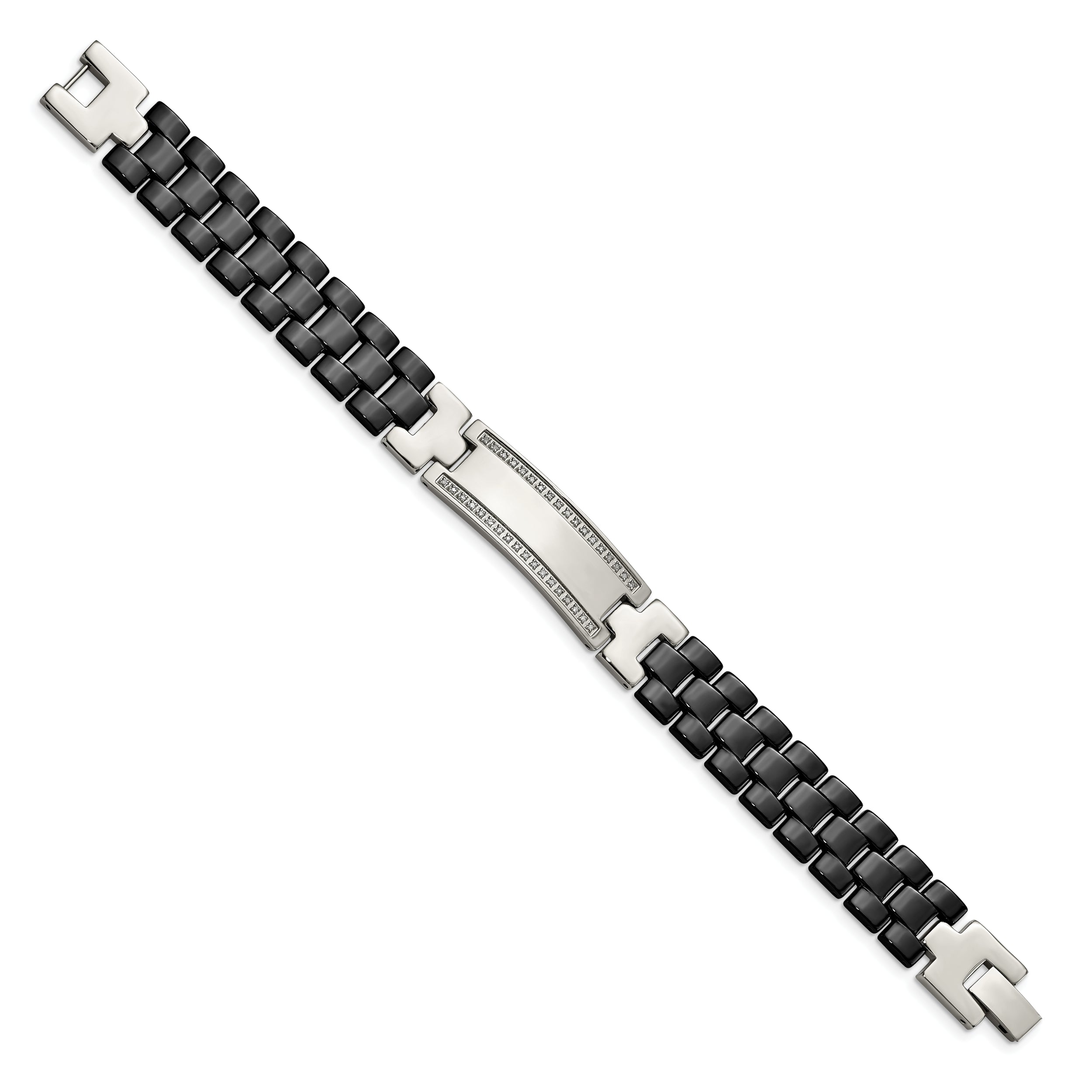 Chisel Stainless Steel Polished with Black Ceramic and 1/4 carat Diamond 8.75 inch ID Bracelet