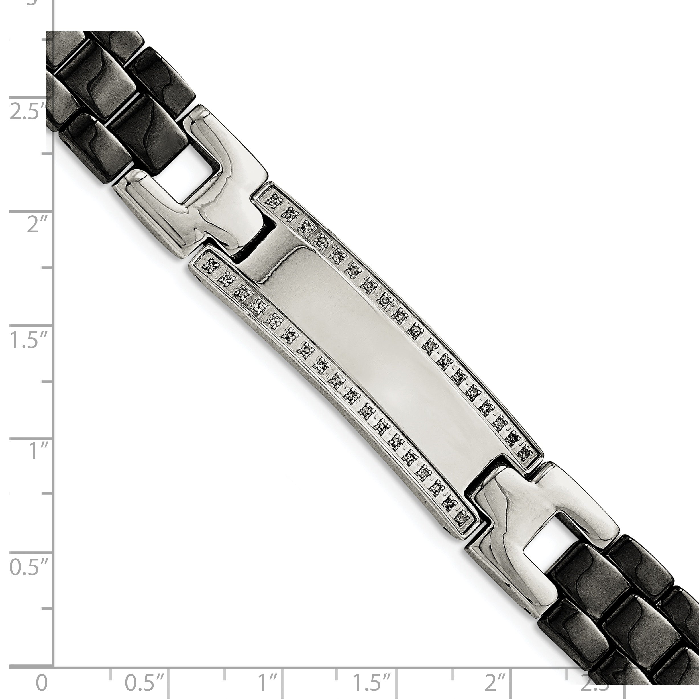 Chisel Stainless Steel Polished with Black Ceramic and 1/4 carat Diamond 8.75 inch ID Bracelet