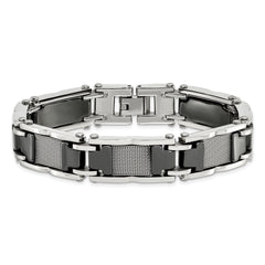 Chisel Stainless Steel Polished Mesh with Black Ceramic 8.25 inch Link Bracelet