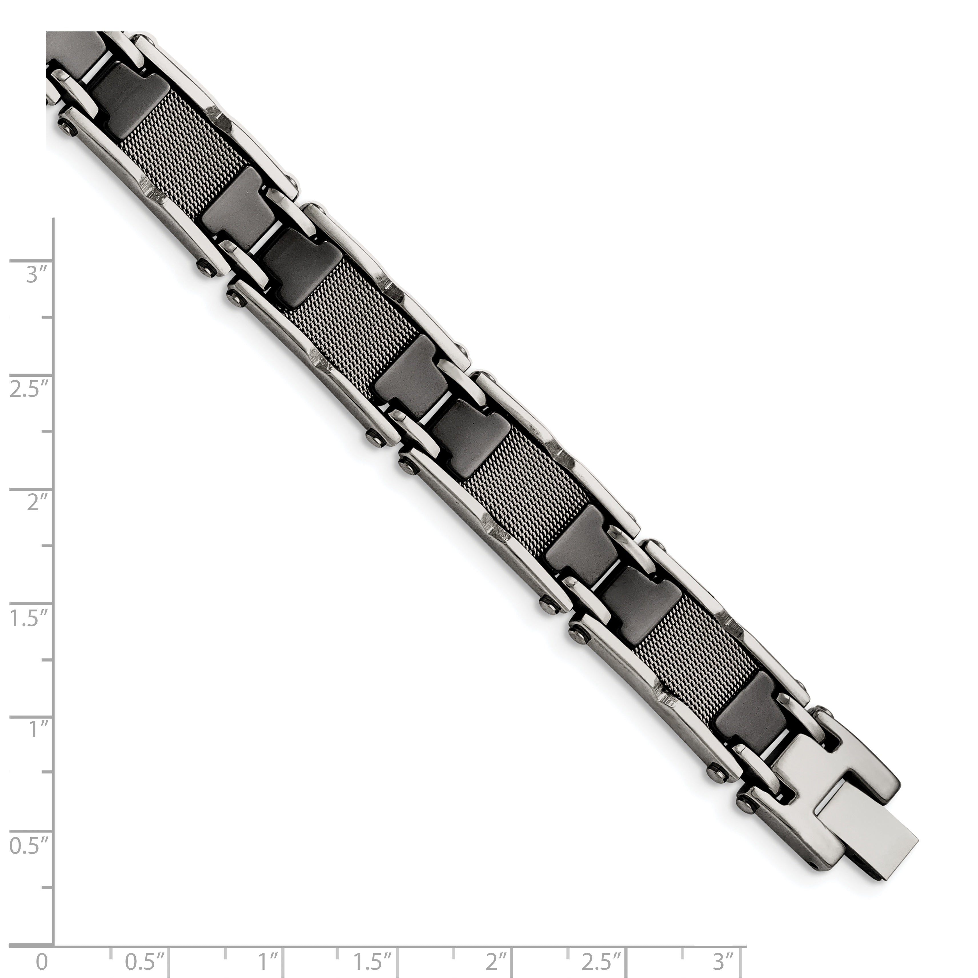 Chisel Stainless Steel Polished Mesh with Black Ceramic 8.25 inch Link Bracelet