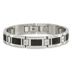 Chisel Stainless Steel Polished Laser Cut with 1/5 carat Diamond 8.25 inch Bracelet