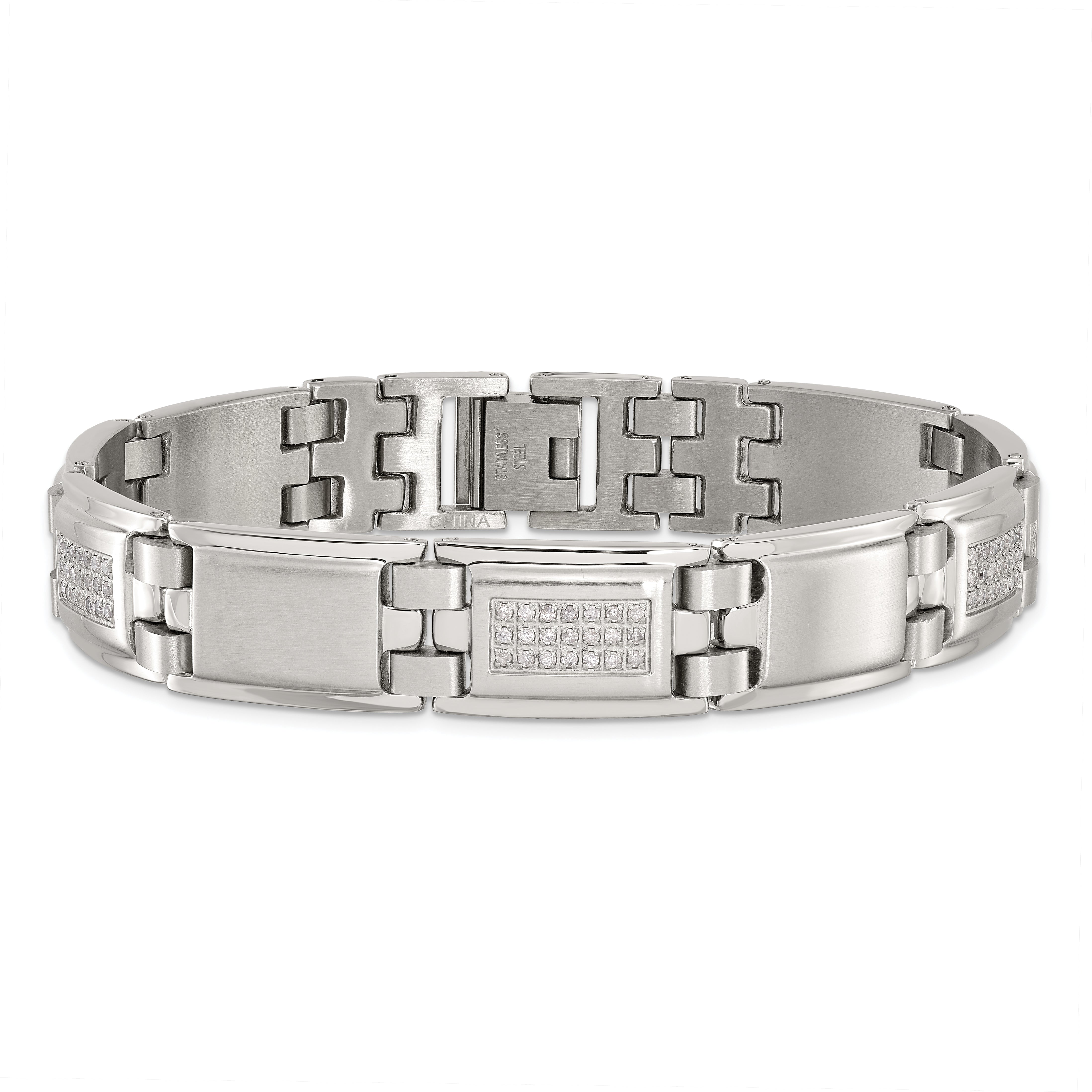 Chisel Stainless Steel Polished and Matte with 3/4 carat Diamond 8.75 inch Bracelet