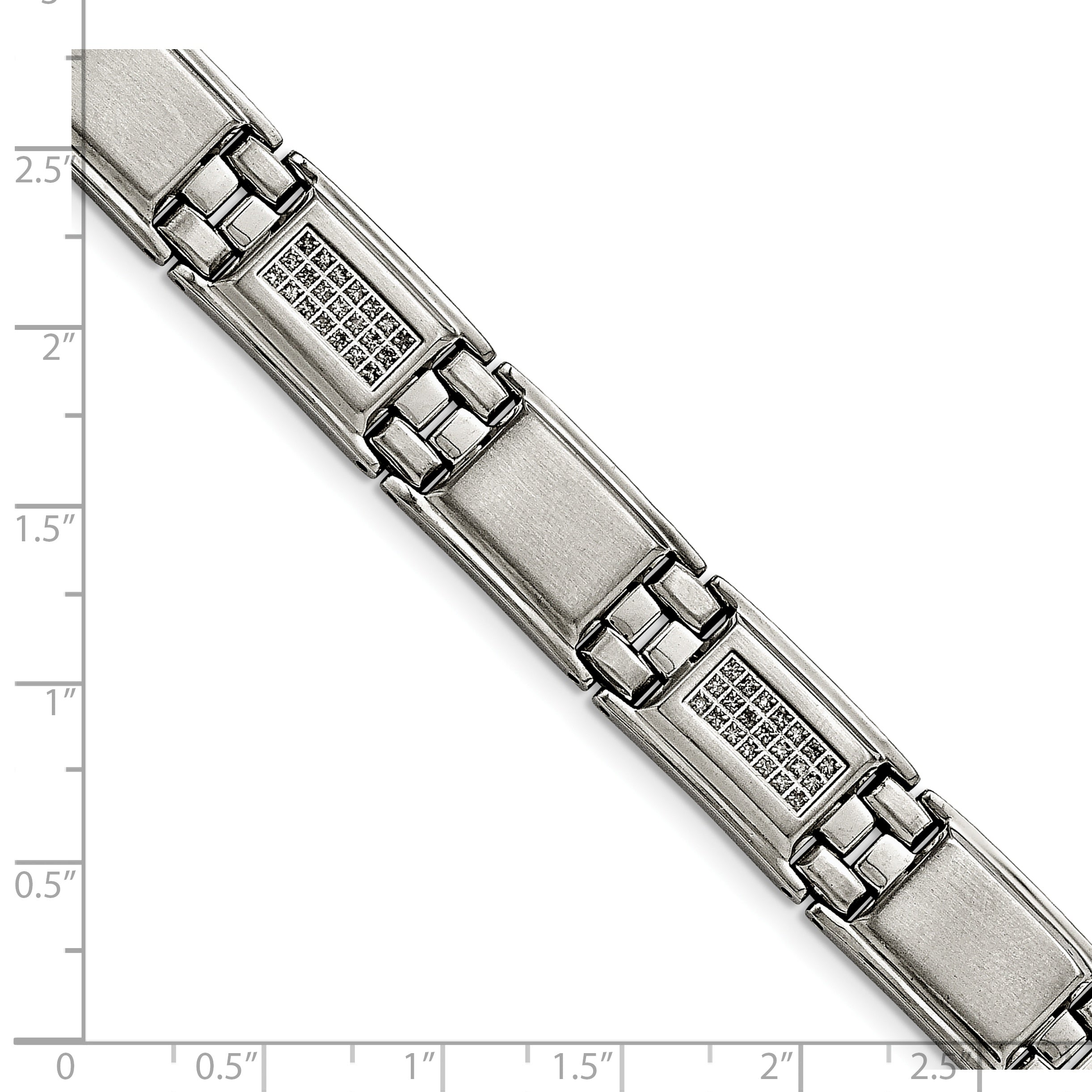 Chisel Stainless Steel Polished and Matte with 3/4 carat Diamond 8.75 inch Bracelet