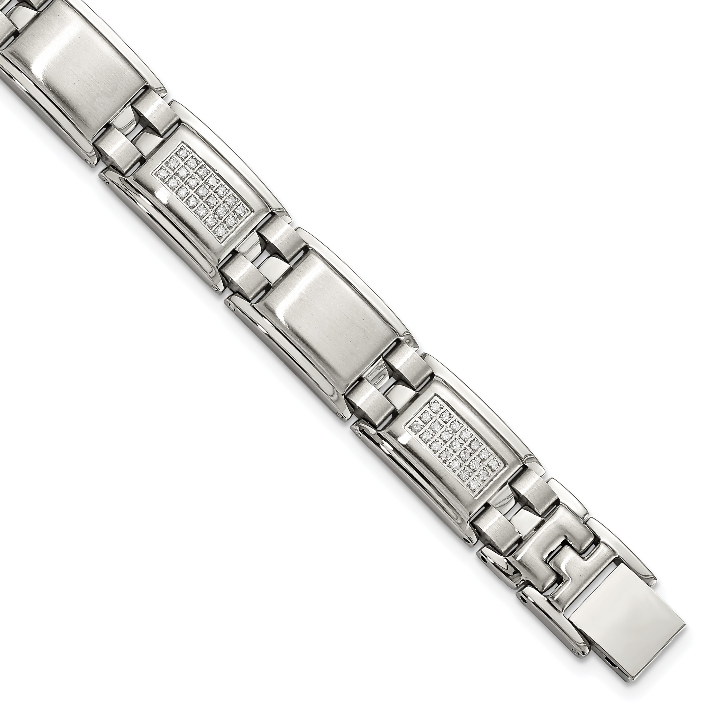 Chisel Stainless Steel Polished and Matte with 3/4 carat Diamond 8.75 inch Bracelet