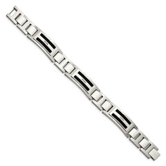 Chisel Stainless Steel Polished and Matte Black IP-plated with .05 carat Diamond 8.75 inch Bracelet