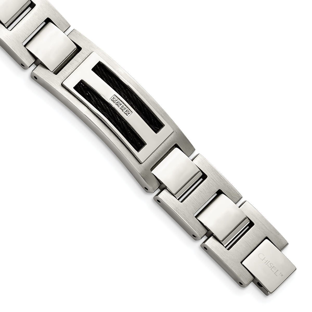 Chisel Stainless Steel Polished and Matte Black IP-plated with .05 carat Diamond 8.75 inch Bracelet