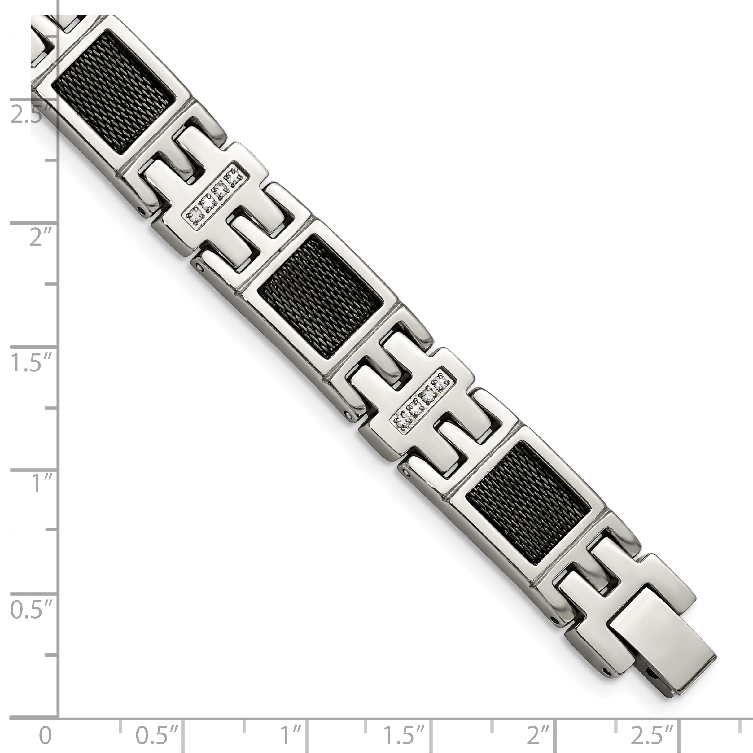 Chisel Stainless Steel Polished Black IP-plated Mesh with 1/3 carat Diamond 8.75 inch Bracelet