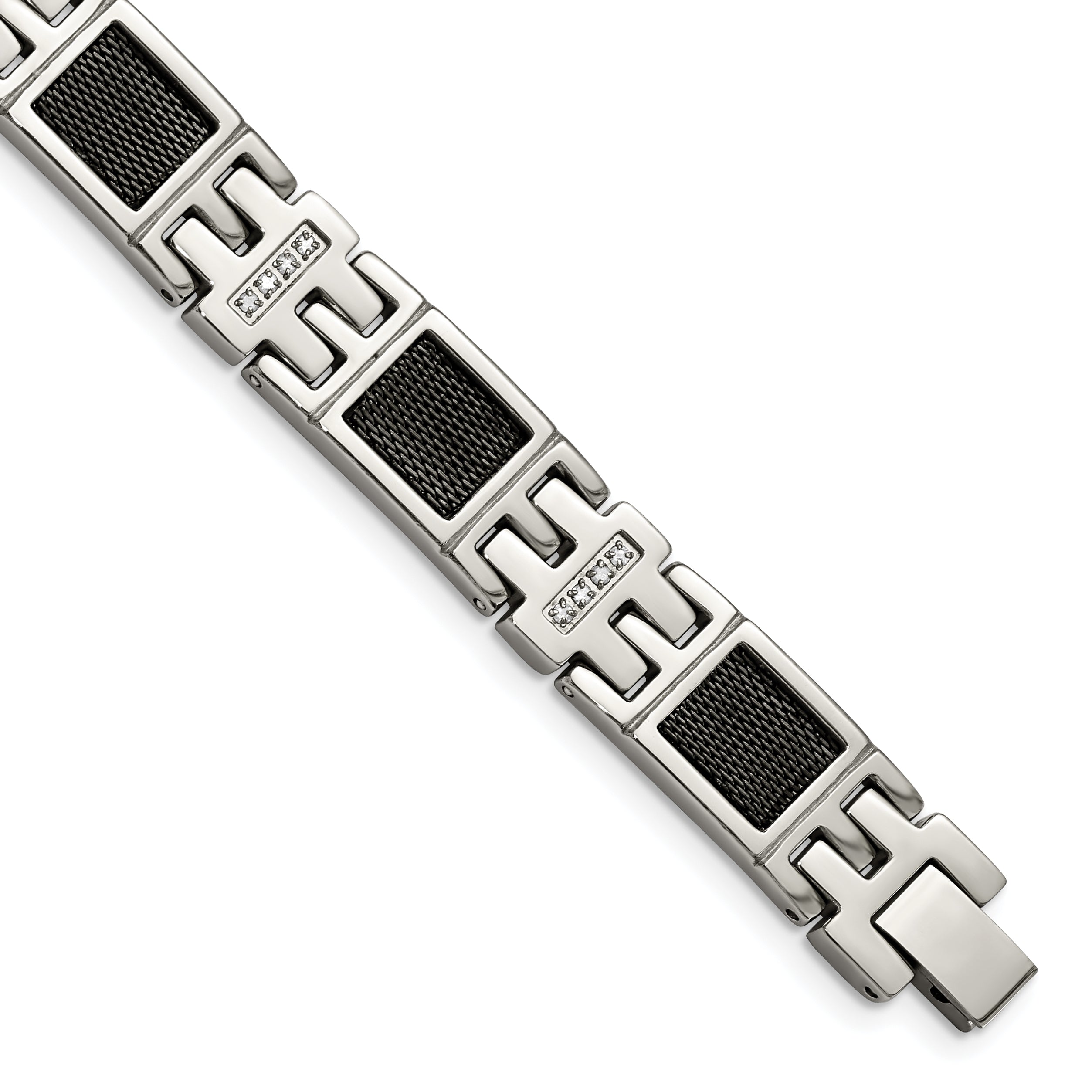 Chisel Stainless Steel Polished Black IP-plated Mesh with 1/3 carat Diamond 8.75 inch Bracelet