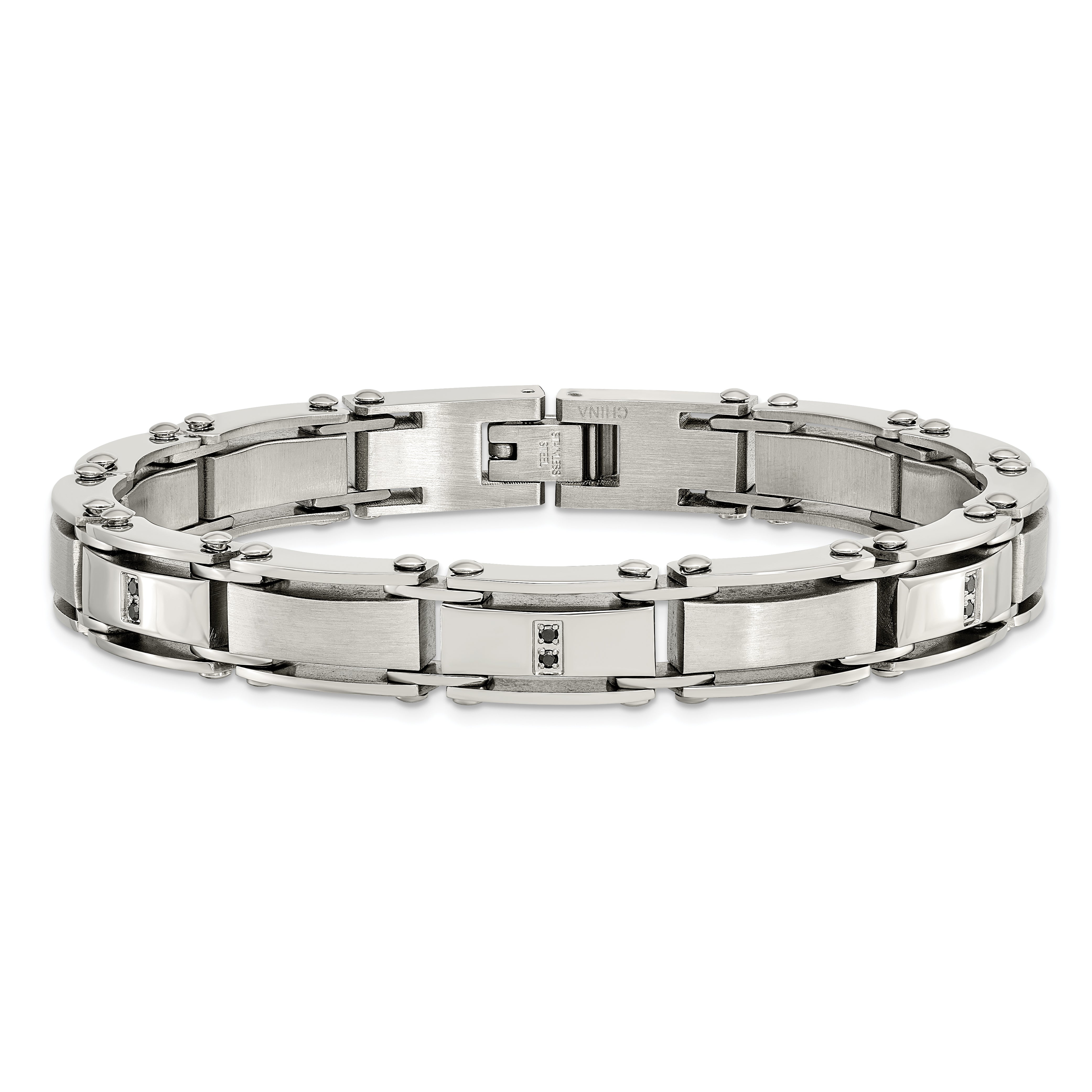 Chisel Stainless Steel Brushed and Polished with 1/10 carat Diamond 8.25 inch Bracelet