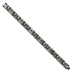 Chisel Stainless Steel Antiqued and Matte with 1/10 carat Black Diamond 9 inch Bracelet