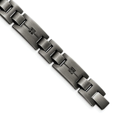 Chisel Stainless Steel Antiqued and Matte with 1/10 carat Black Diamond 9 inch Bracelet