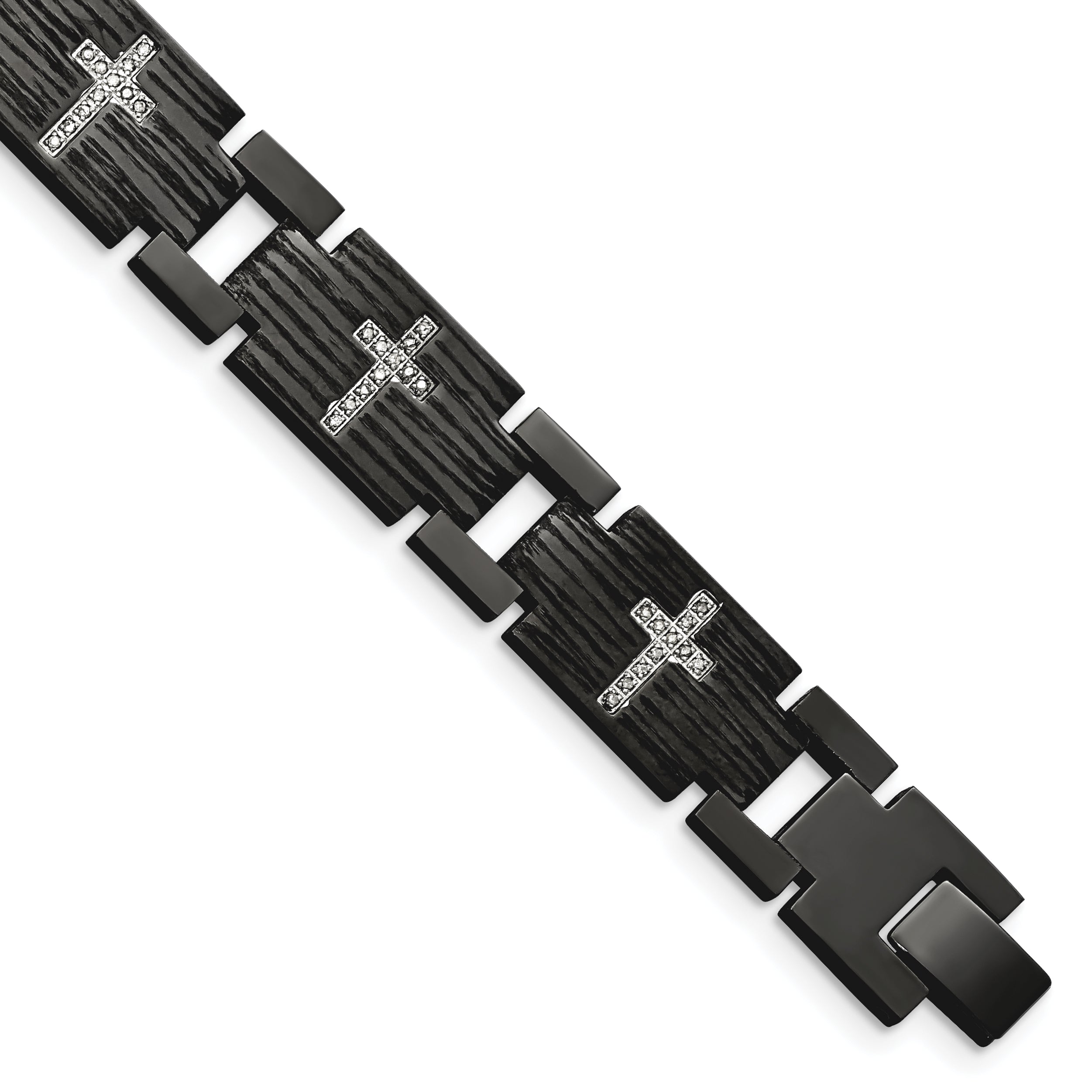 Chisel Stainless Steel Polished and Matte Black IP-plated with 1/4 carat Diamond 8.25 inch Bracelet