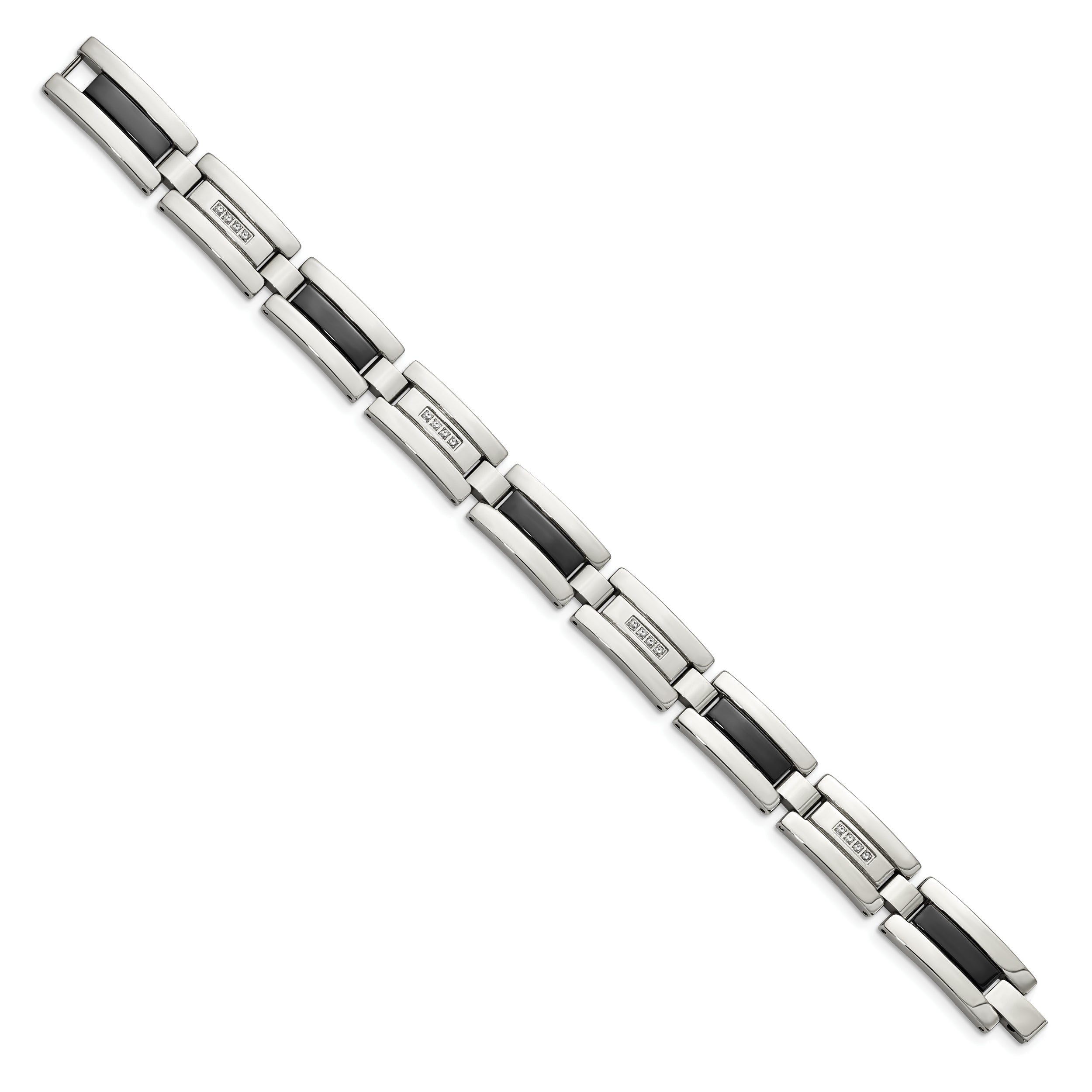 Chisel Stainless Steel Polished Black IP-plated with 1/4 carat Diamond 8.5 inch Bracelet