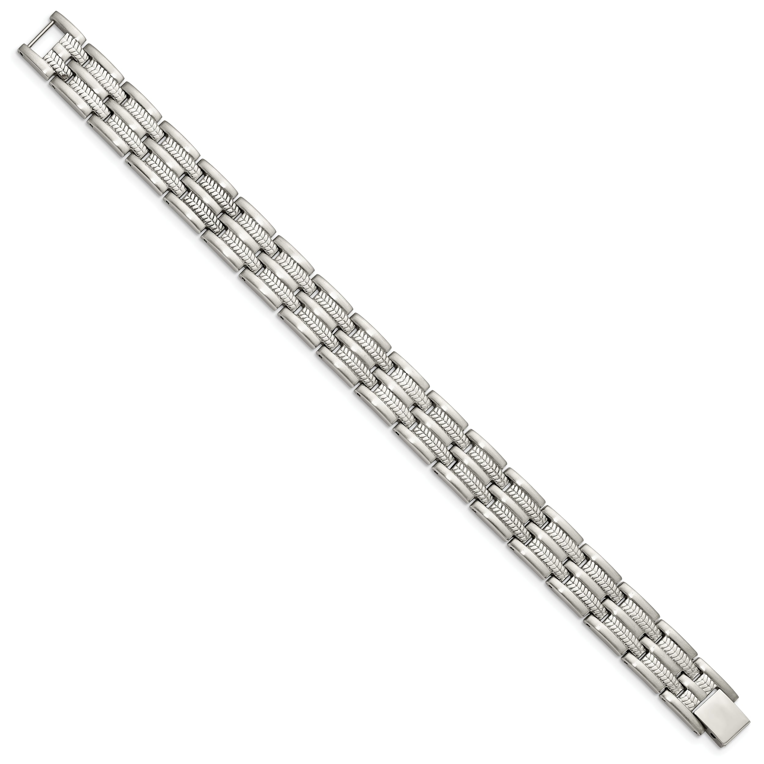 Chisel Stainless Steel Brushed Polished and Textured 8.75 inch Link Bracelet