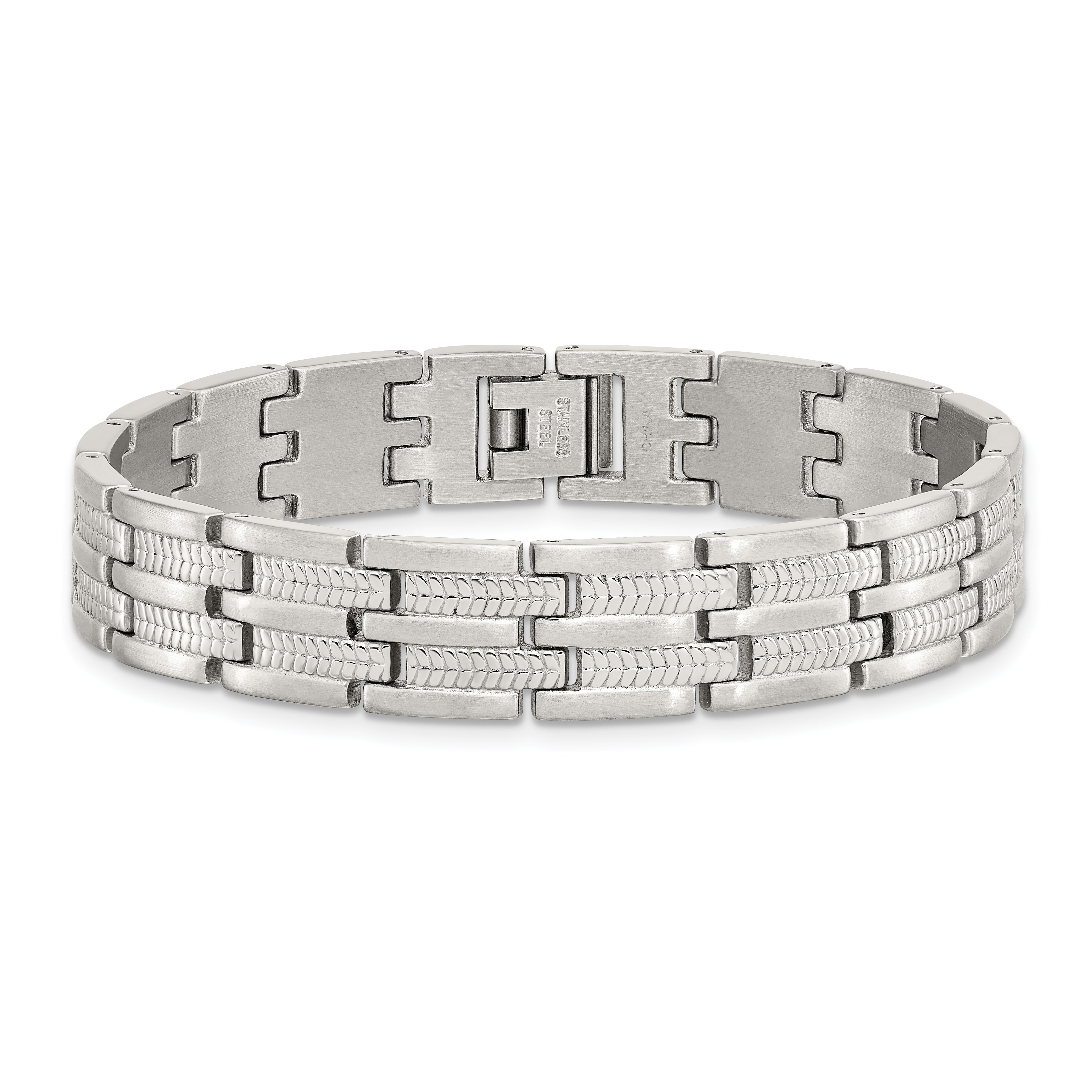 Chisel Stainless Steel Brushed Polished and Textured 8.75 inch Link Bracelet