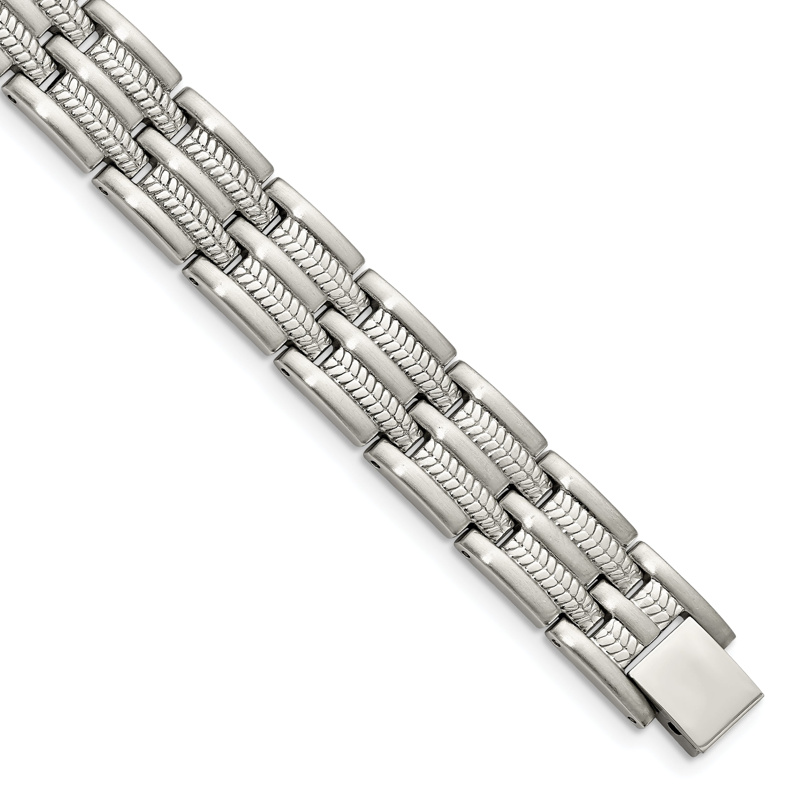 Chisel Stainless Steel Brushed Polished and Textured 8.75 inch Link Bracelet