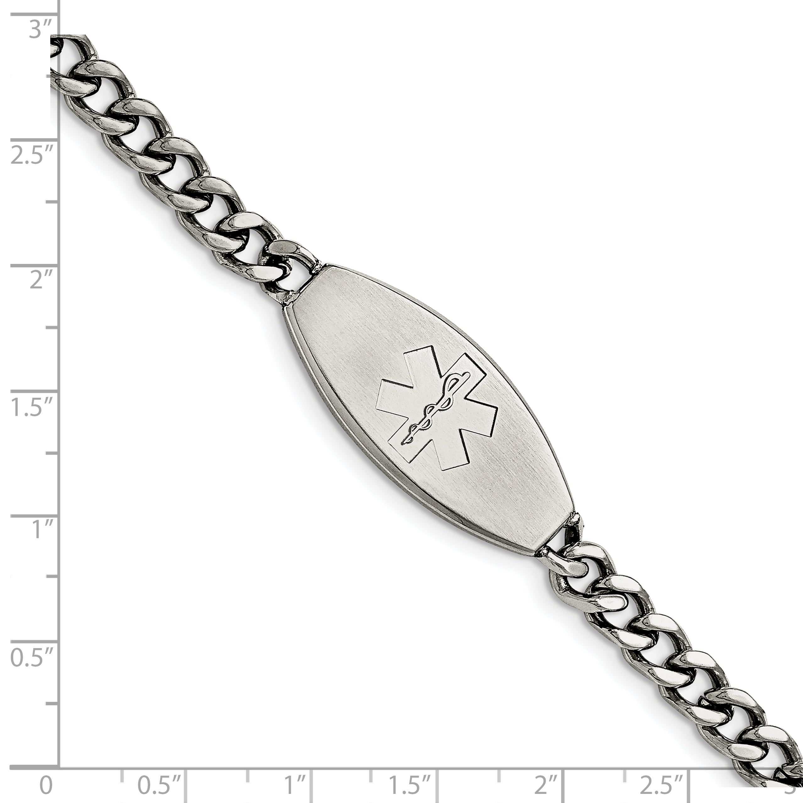 Chisel Stainless Steel Brushed Medical ID 8.5 inch Curb Chain Bracelet