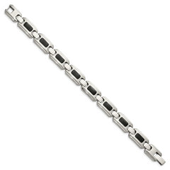 Chisel Stainless Steel Brushed and Polished with Black Carbon Fiber Inlay 9 inch Link Bracelet