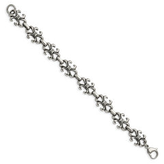 Stainless Steel Antiqued and Polished Fleur de Lis 8.25in Bracelet