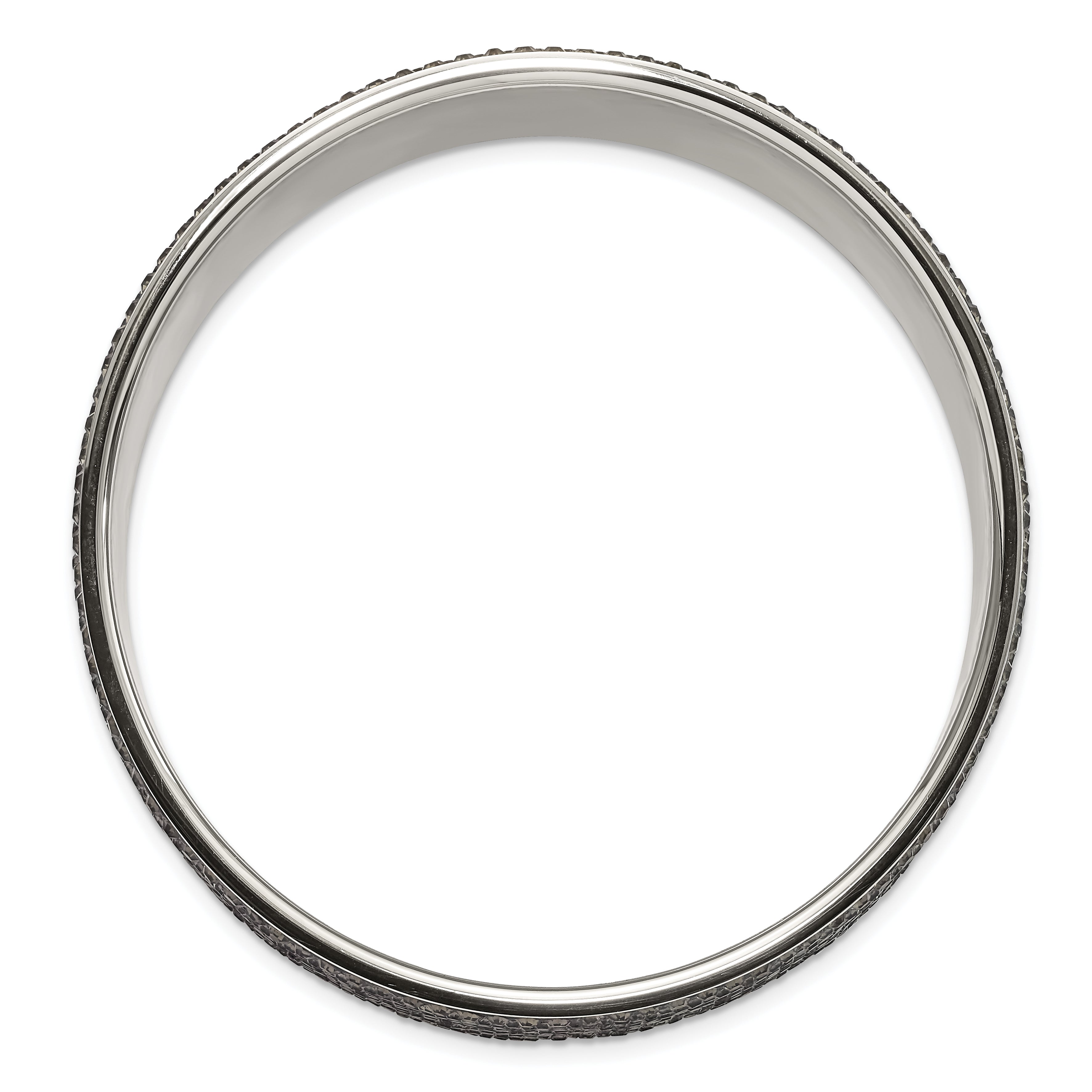 Stainless Steel Polished & Brushed Grey Crystal Wide Flat Bangle