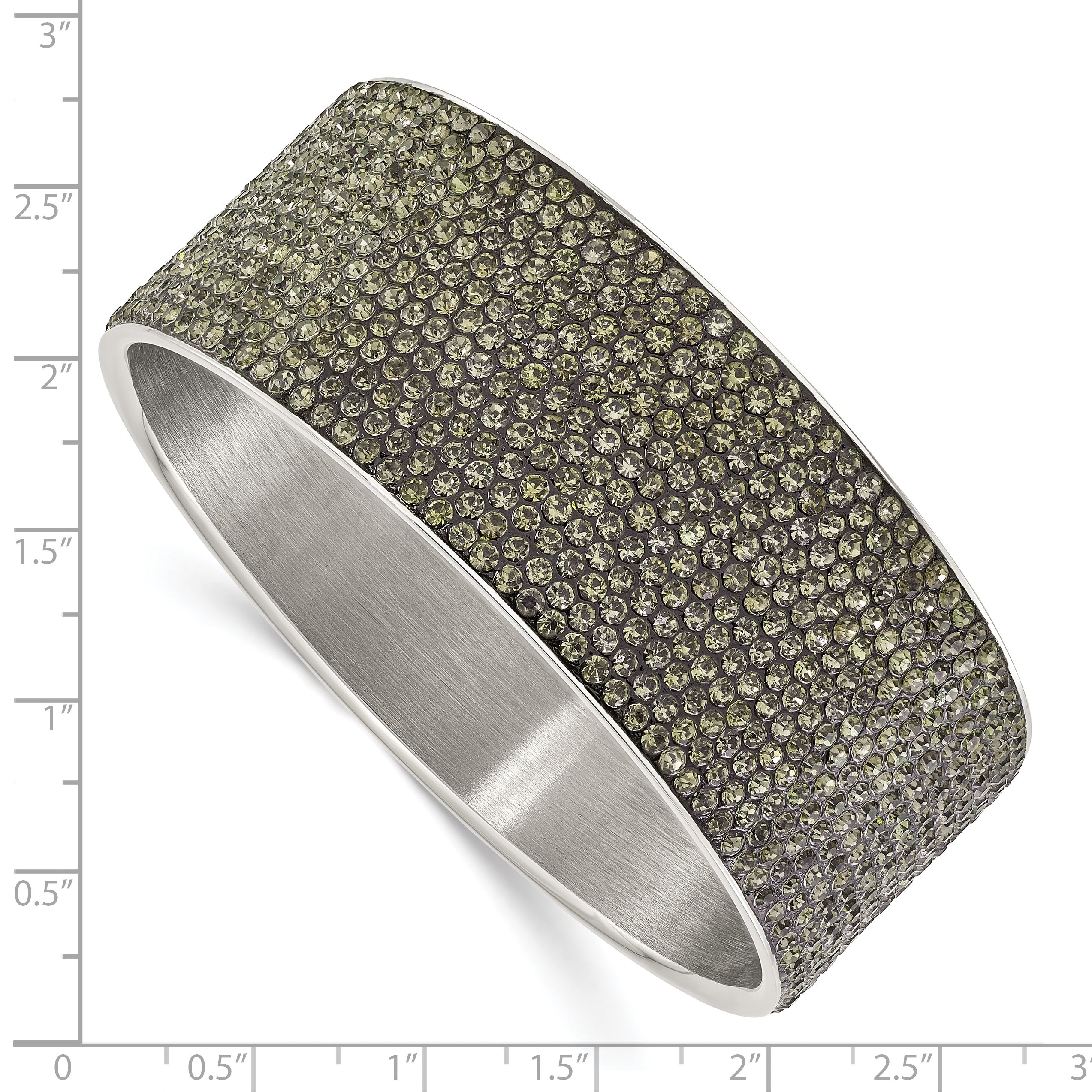 Stainless Steel Polished & Brushed Grey Crystal Wide Flat Bangle