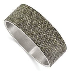 Stainless Steel Polished & Brushed Grey Crystal Wide Flat Bangle