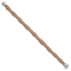 Stainless Steel & Rose IP-plated Polished Twisted Mesh Chain Bracelet