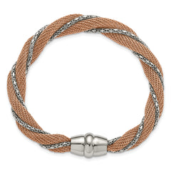 Stainless Steel & Rose IP-plated Polished Twisted Mesh Chain Bracelet