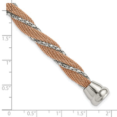 Stainless Steel & Rose IP-plated Polished Twisted Mesh Chain Bracelet