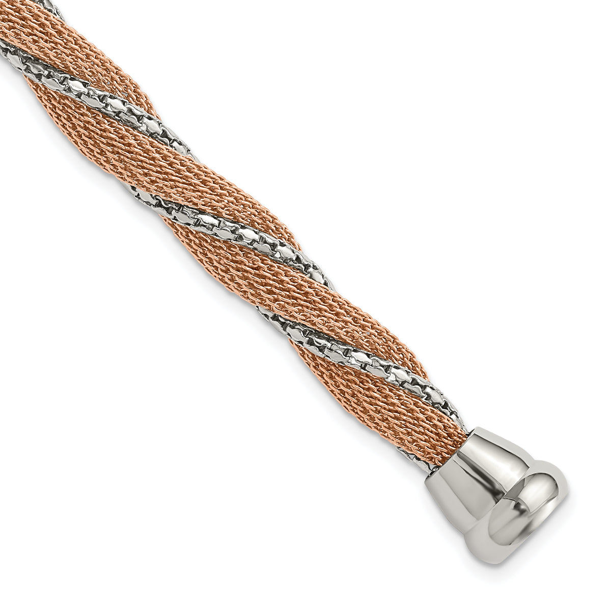 Stainless Steel & Rose IP-plated Polished Twisted Mesh Chain Bracelet