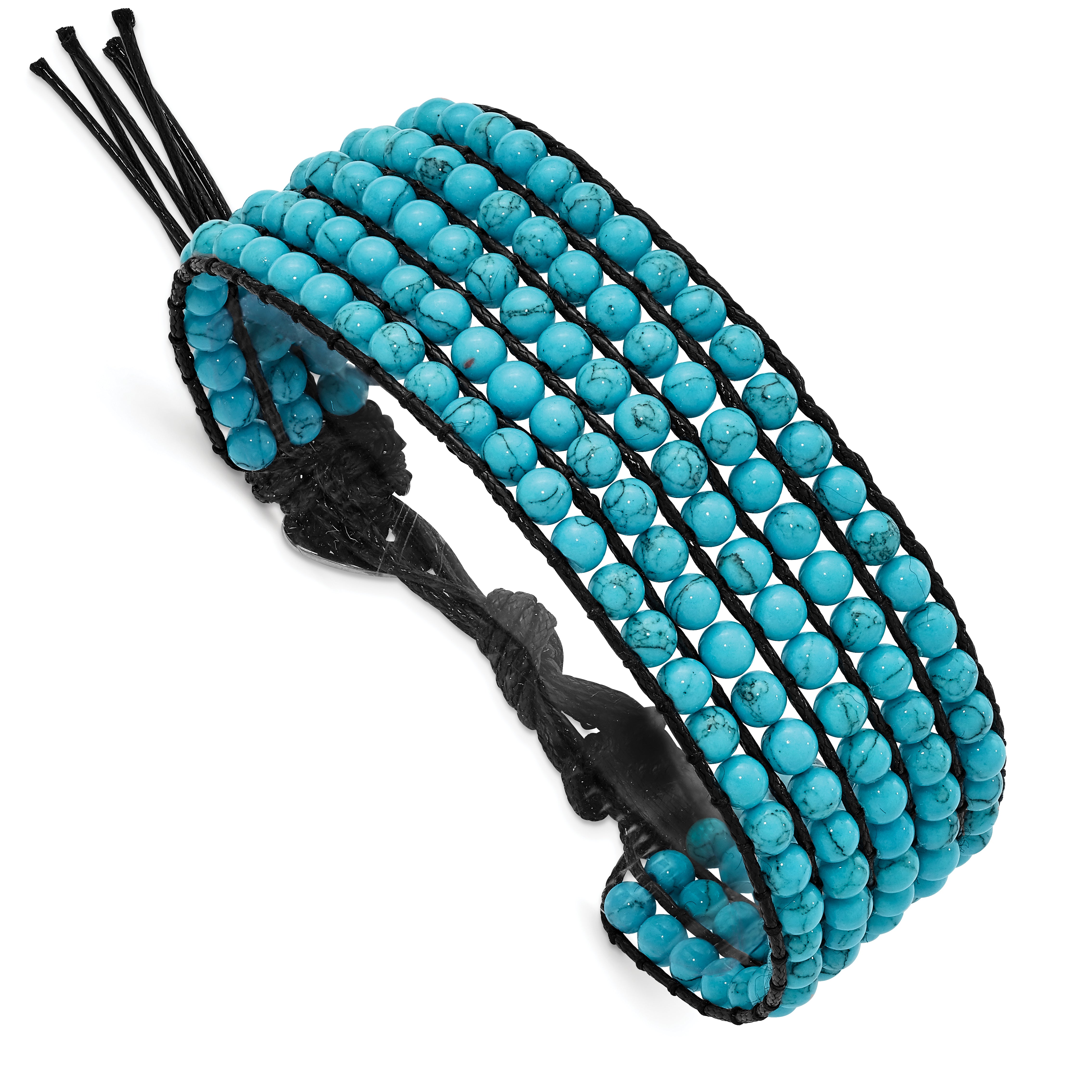 Stainless Steel Black Cord Woven Imitation Turquoise Bracelet