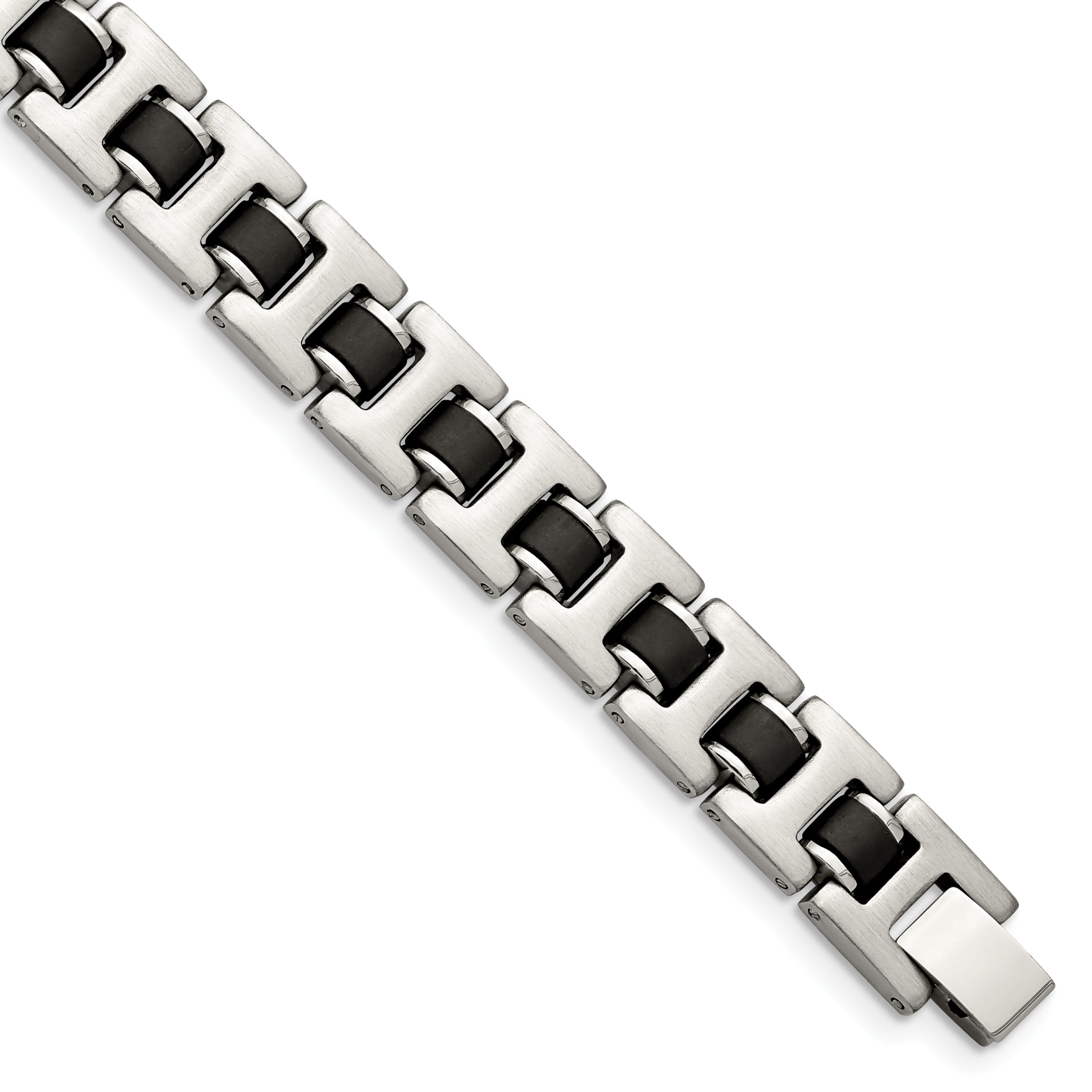 Chisel Stainless Steel Brushed with Black Rubber 8.5 inch Bracelet