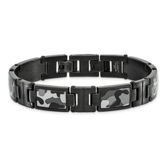 Chisel Stainless Steel Polished Black IP-plated Camo Enamel 8.5 inch Link Bracelet