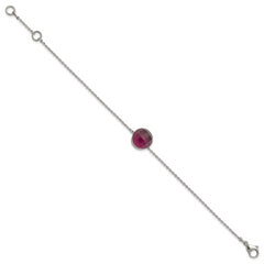 Stainless Steel Polished Maroon Glass w/1in ext Bracelet