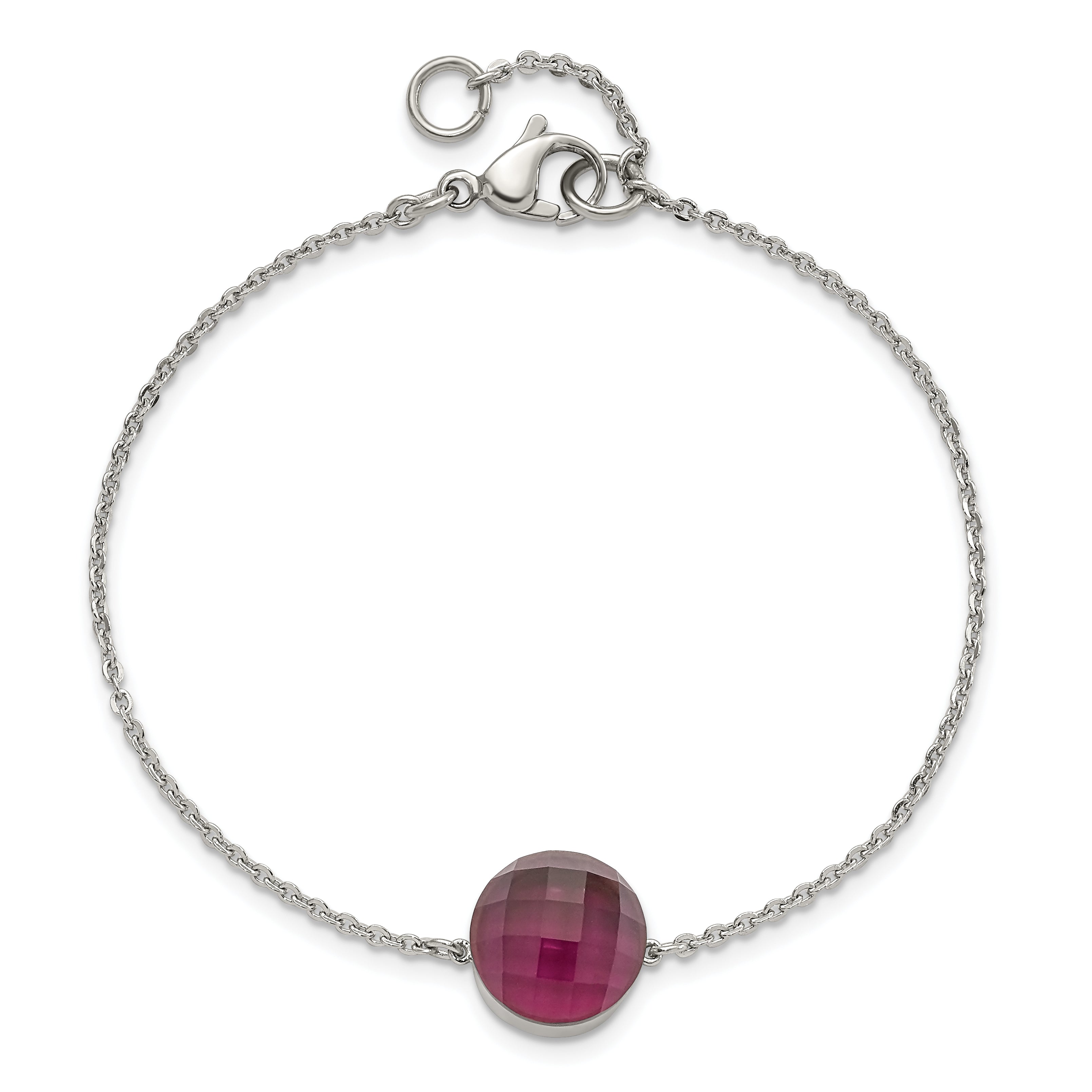 Stainless Steel Polished Maroon Glass w/1in ext Bracelet