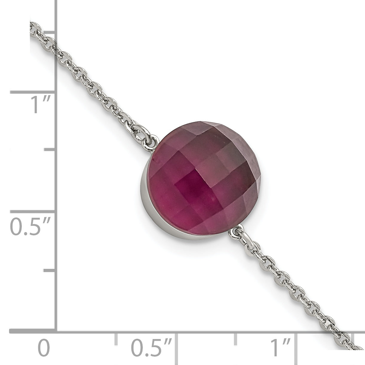 Stainless Steel Polished Maroon Glass w/1in ext Bracelet